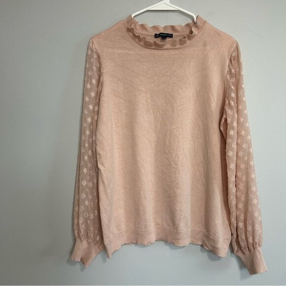 Adrianna Papell Sheer Diamond Sleeve Light Pink Scalloped Neckline Size Large - Picture 2 of 6